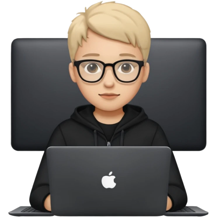 un estudiante con lentes y su laptop Y ROPA NEGRA emoji