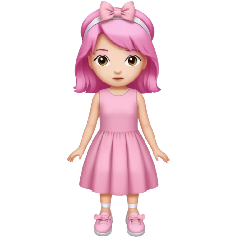 A girl wear a a pink pink dress and pink wacth and a pink hairband and a white shoes emoji
