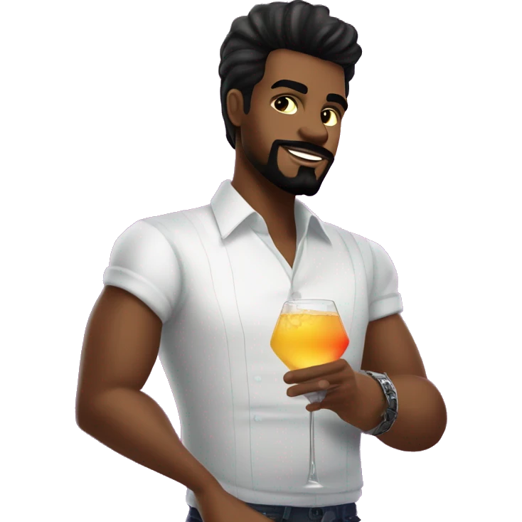 1 white bartender with facial hair and big quiff brunette hair mixing cocktail under disco ball emoji