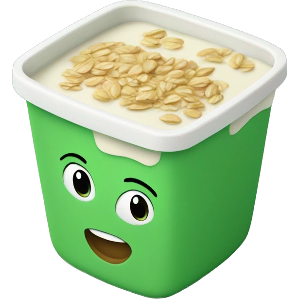 a green square yogurt pot with oats inside emoji