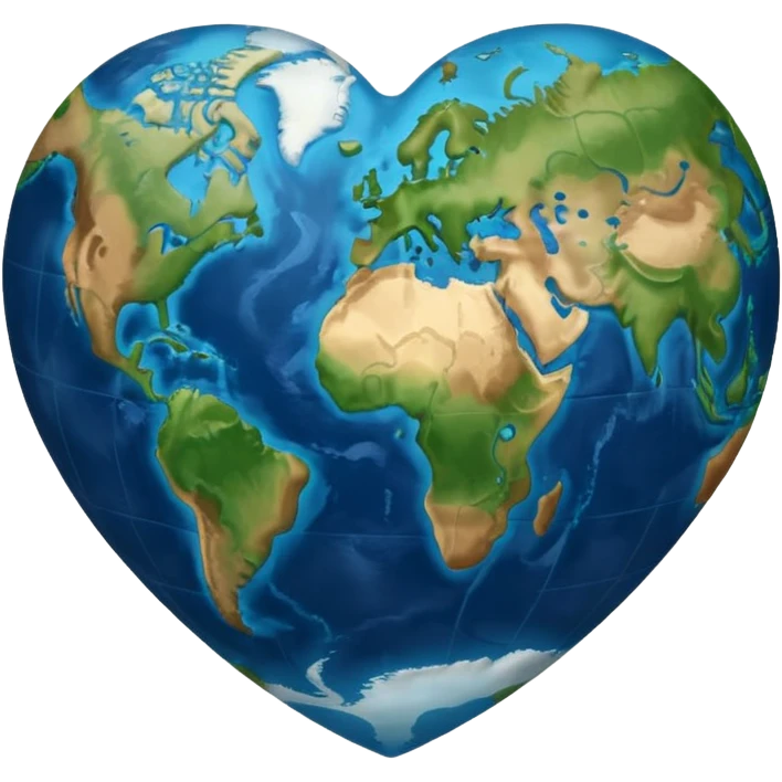 heart-shaped Earth with visible continents emoji