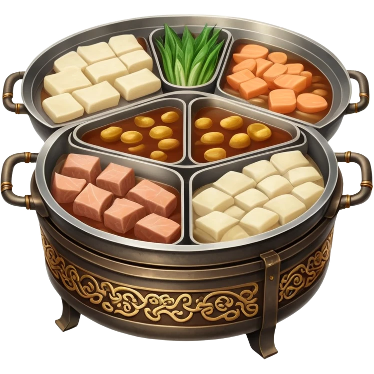 Vintage Chinese hotpot with divided sections emoji