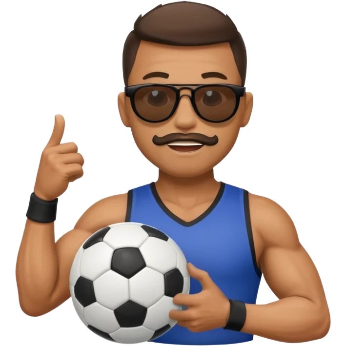 Cane muscoloso con occhiali da sole con un pallone da calcio in bocca emoji