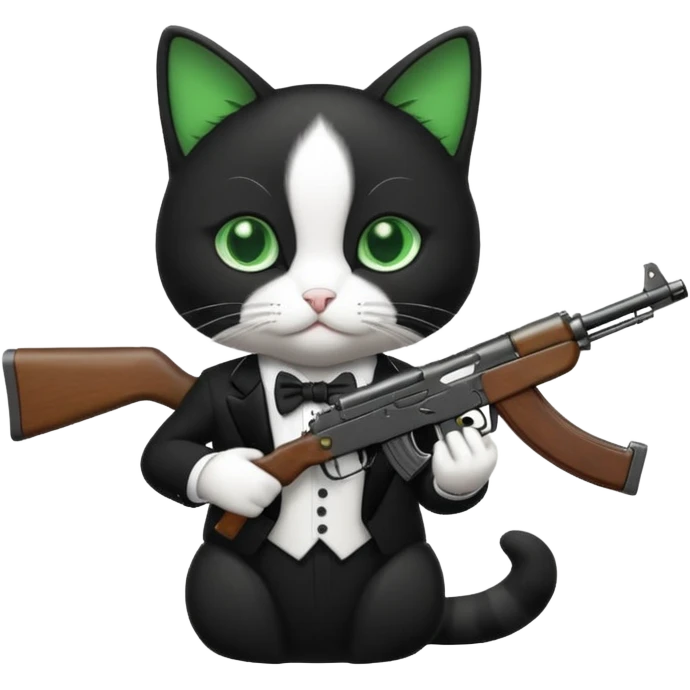 tuxedo cat with an ak47 gun emoji