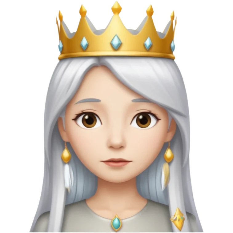 White silver straingt Long Haired Women, Queen with crown — soft expression emoji