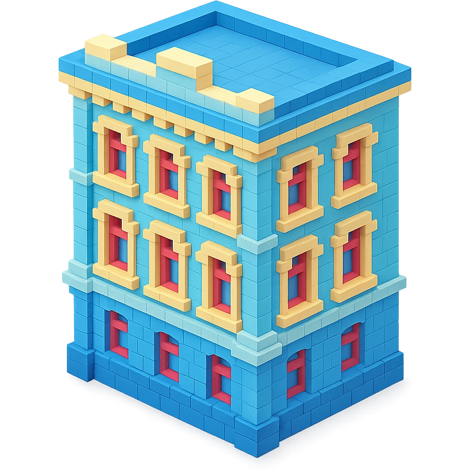 old Saint Petersburg building, blue pastel facade, decorative cornices, isometric view emoji