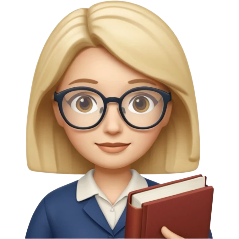 Apple Memoji-style 3D emoji of a librarian wearing glasses holding a book, clean gradients, rounded shapes, no background. emoji