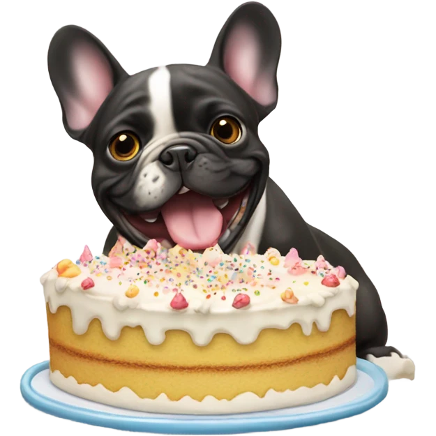 frenchie bulldog eating birthday cake  emoji