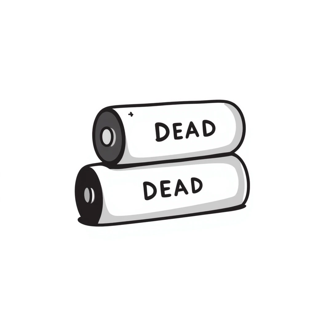 Two dead batteries stacked on top of each other, depleted, empty power emoji