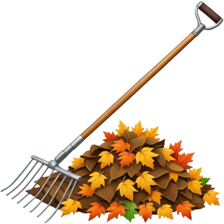rake collecting a pile of leaves emoji