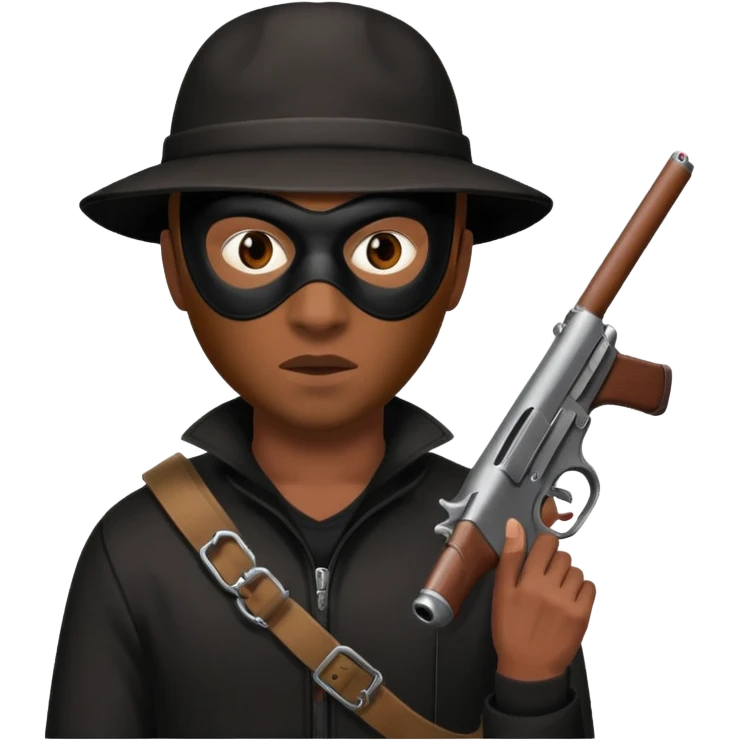 A black male in a robber mask with a gun emoji