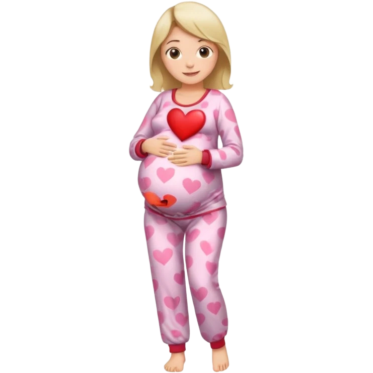 беременная девушка в полный рост в пижаме c сердечками emoji