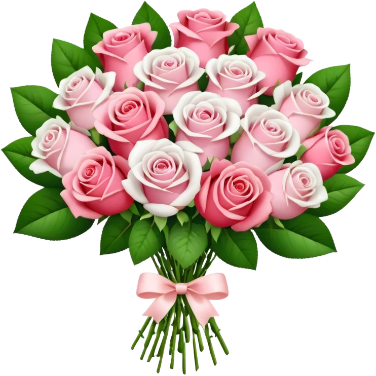 A white paper-wrapped bouquet of fresh roses and baby’s breath emoji