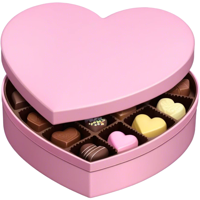 Pastel pink heart shaped box with chocolates in it emoji