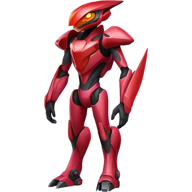 a shiny red Genesect-Raptor-Fakémon—hybrid with a futuristic visor-helmet full body emoji