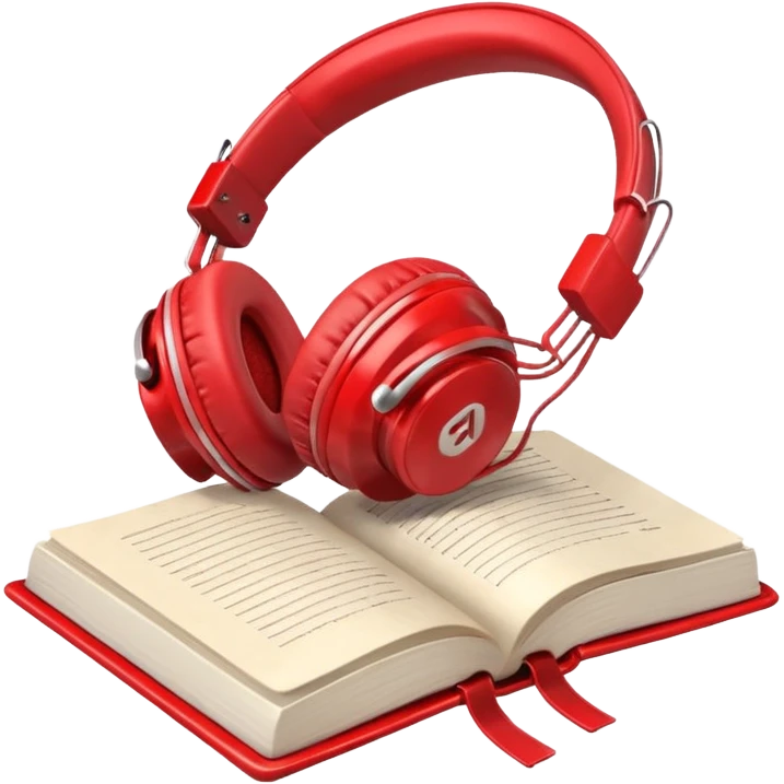 Red headphones laying on a closed red book emoji emoji