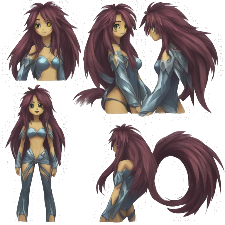 Anthro Sona Cool Edgy Legendary Colorful Shy Shiny Fakemon-Fantasy-Creature With Long Hair-Mane Full Body Detailed High Quality emoji