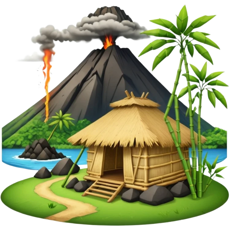 bamboo hut front of the volcano emoji