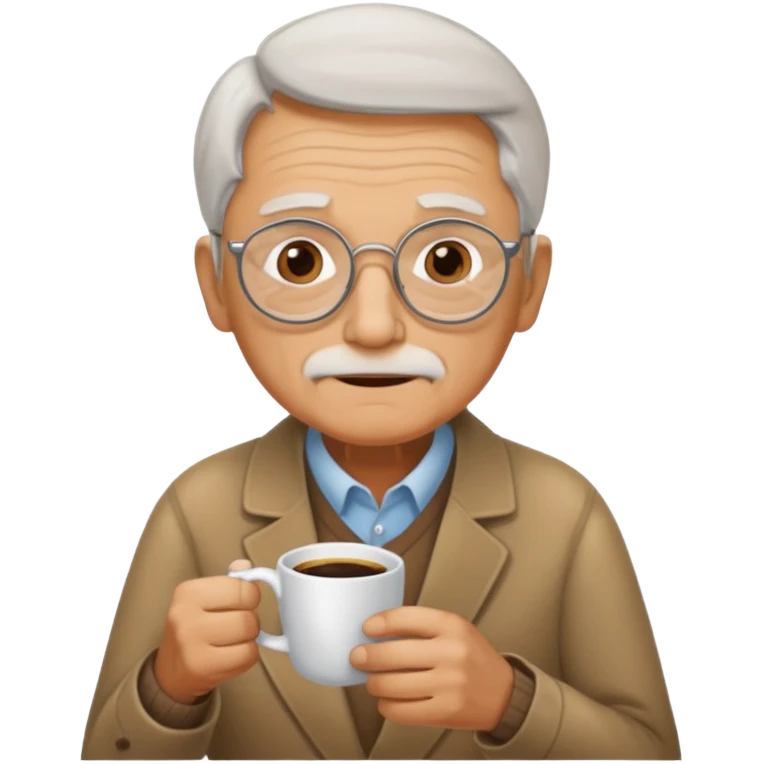 Blind grandpa having a cup of coffee and waiting for his daughter ￼ emoji