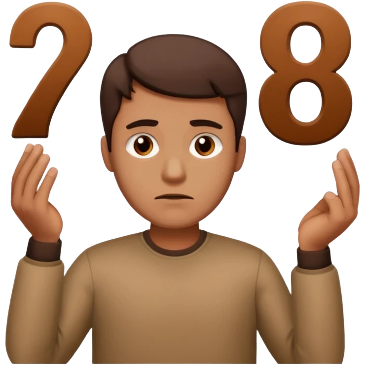man frowning holding up numbers 6 and 7 emoji