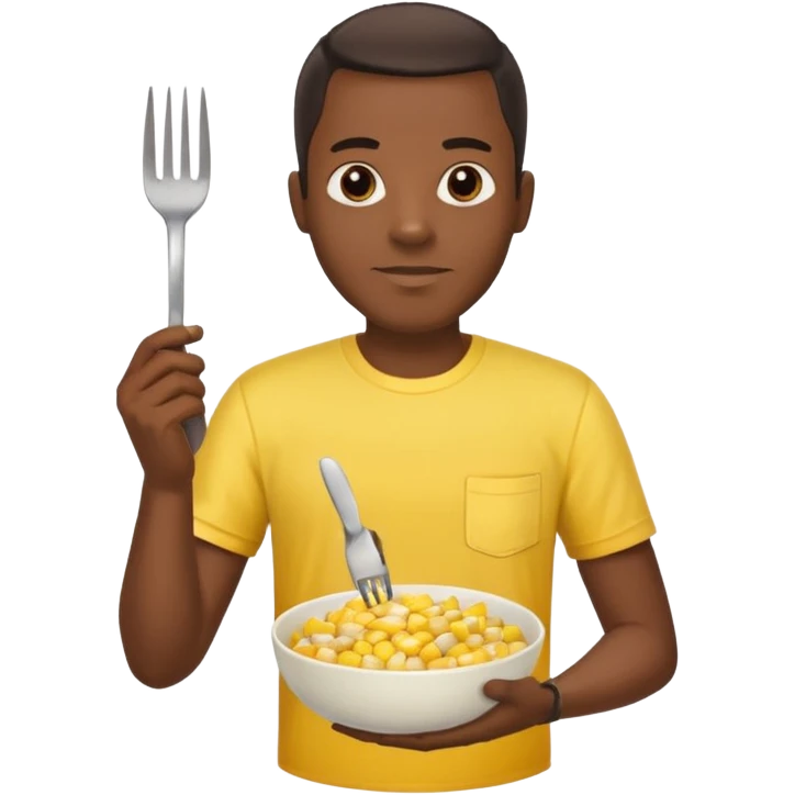 BLACK MAN WITH YELLOW SHIRT, HOLDING AN FORK AND A COOK CORN BOWL emoji