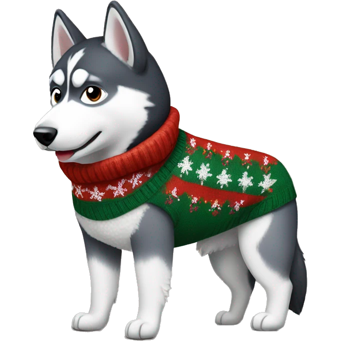 Realistic Husky in christmas Sweater  emoji