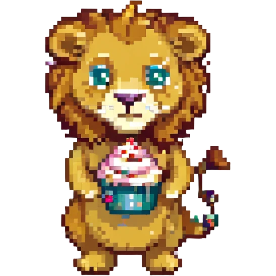 a lion holding a cupcake emoji