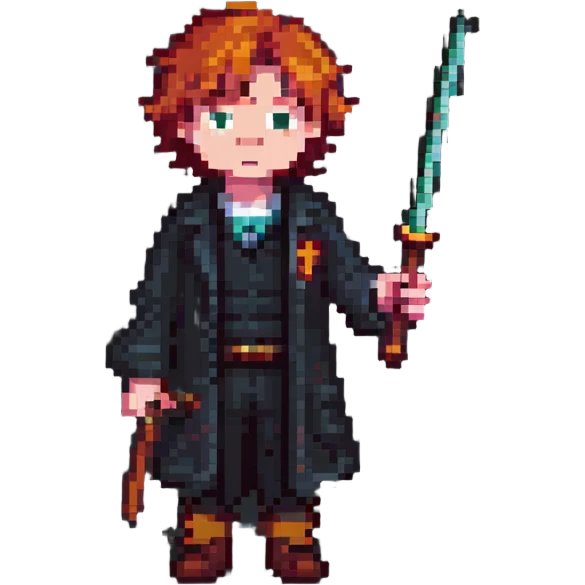 Ron Weasley with red hair and wand emoji