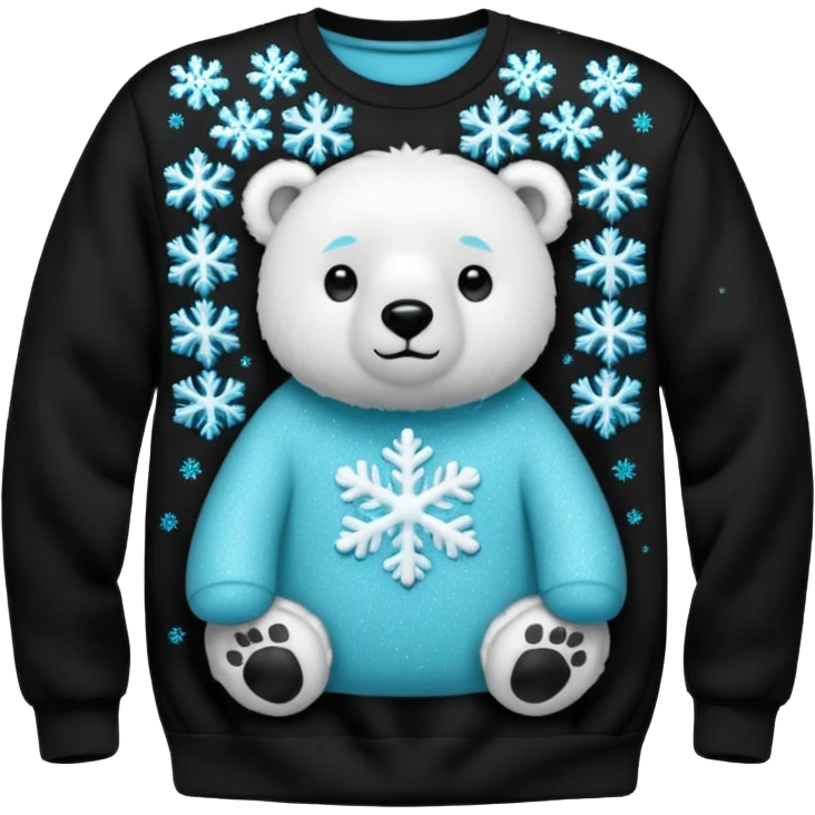 Glitter polar bear
with cyan snowflake on a black sweatshirt emoji