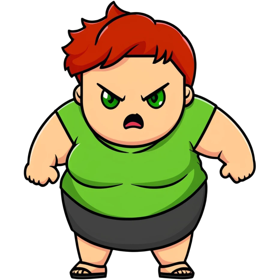 angry overweight girl with red hair and green eyes emoji