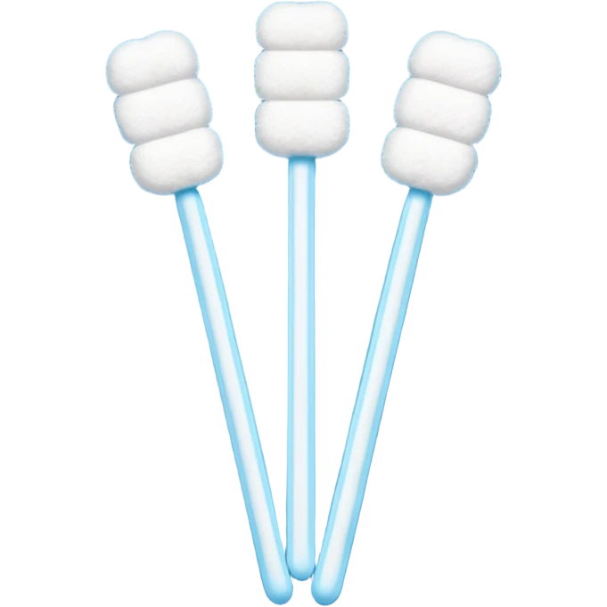 cotton swabs with clean white cotton tips on each end of a slim stick, stick white pastel or light blue, cotton tips soft fluffy slightly rounded, arranged in slight cross or parallel, clean minimal 3D look, soft lighting, no extra elements, no faces, emoji scale emoji