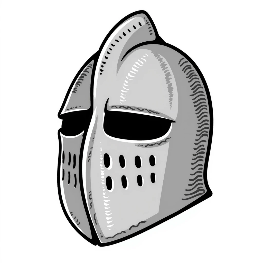 Hand-drawn antique medieval helmet with visor and light rust effects emoji