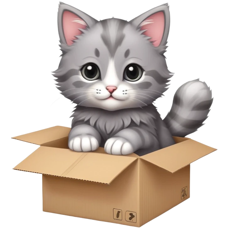 A  A very cute young kitten cat poked its paws out of the cardboard box and placed them on top of it emoji