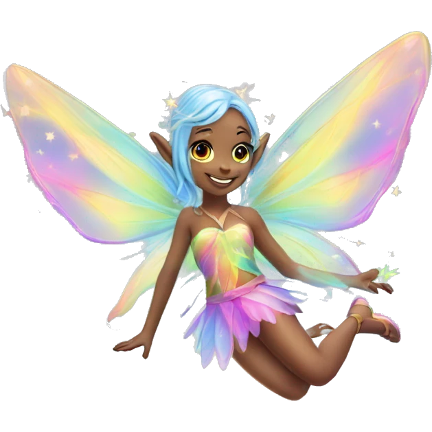 Iridescent fairy flying twinkle rainbow neon emoji