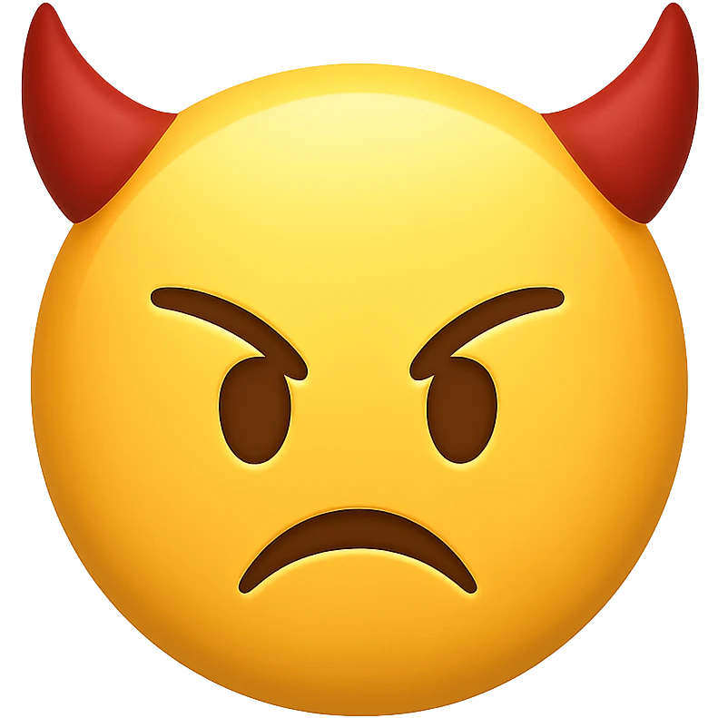 face with devil horns emoji, digital illustration, no background emoji