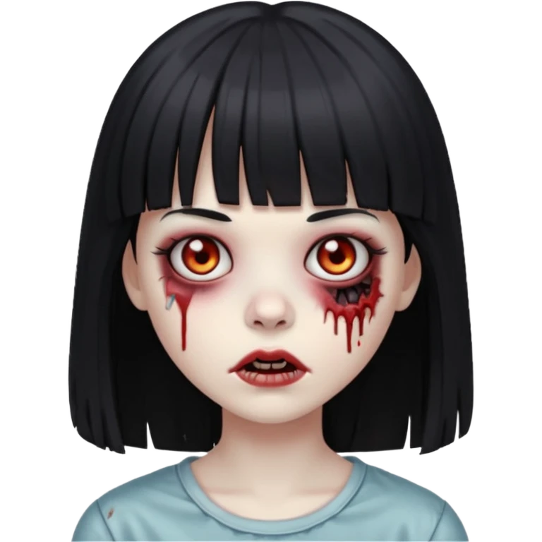 Faça uma menina de cabelo liso preto com franja zumbi emoji