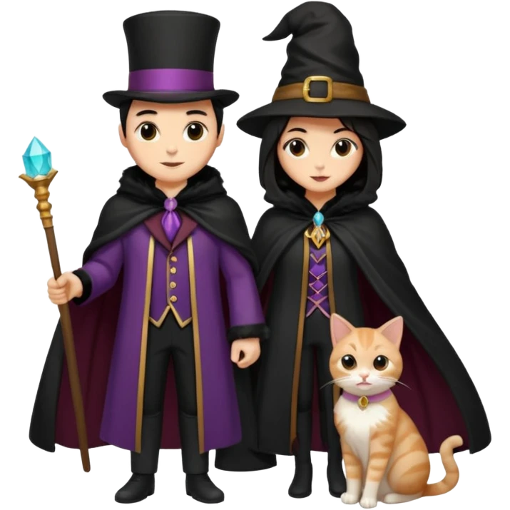 magician couple and their pet cat emoji