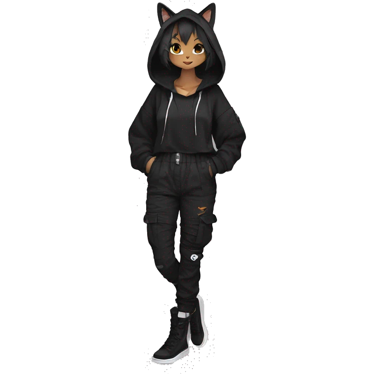 Edgy Anthro cool cute urban beautiful pretty anime dark cat-Pokémon-fursona techwear cargo pants hoodie emoji