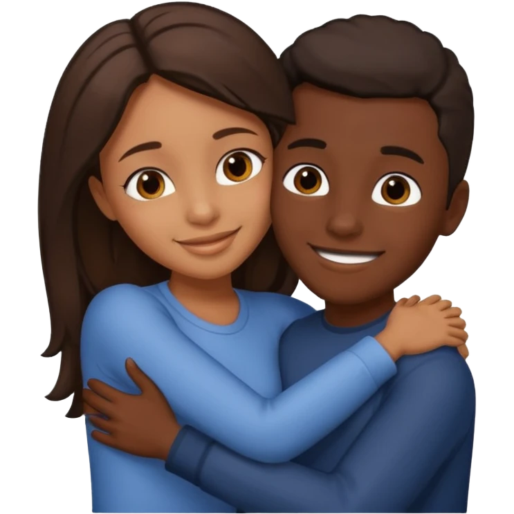 carmel girl with dark brown and tall darkskin black boy hugging  emoji