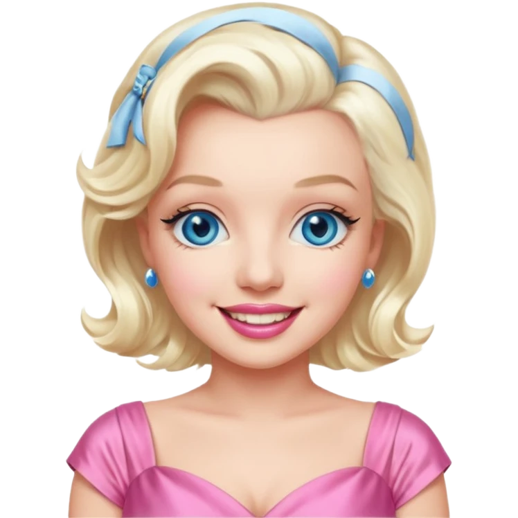 Marilyn Monroe with blue eyes, platinum blonde hair, pink outfit emoji