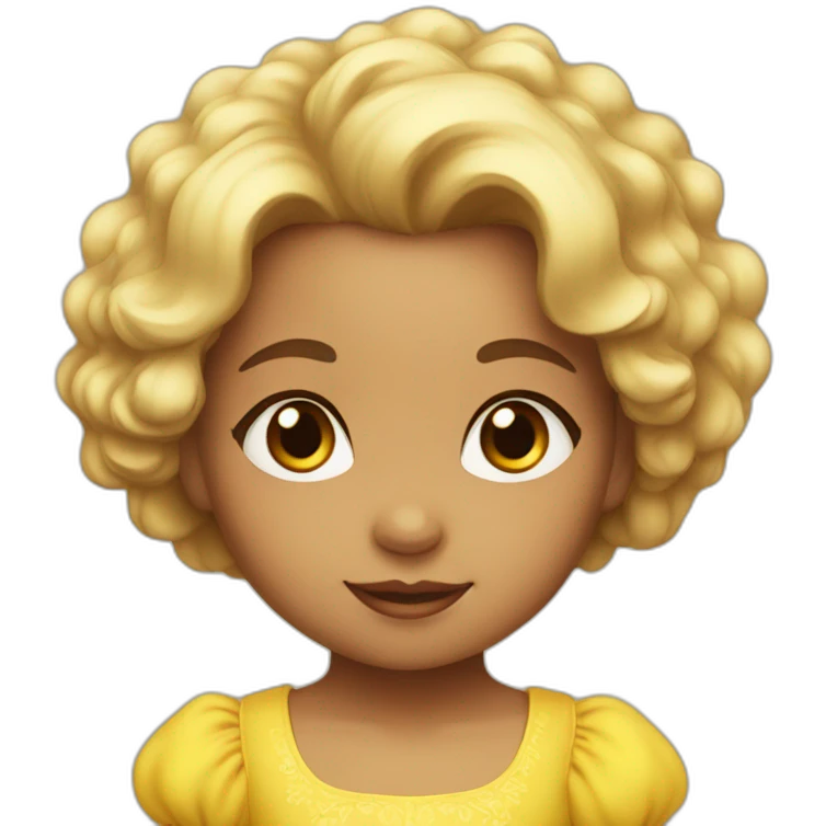 2 year old princess with yellow fluffy dress and brown eyes emoji