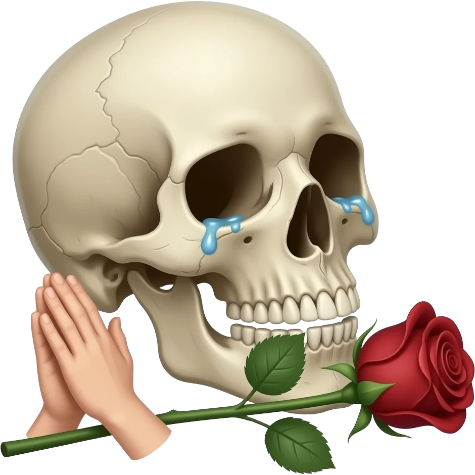 Crying + praying + heartbreak + skull + dead rose emoji