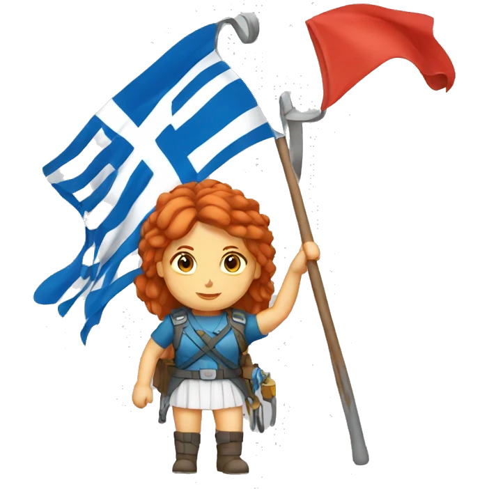 a red hair female mountaineer with greek flag emoji