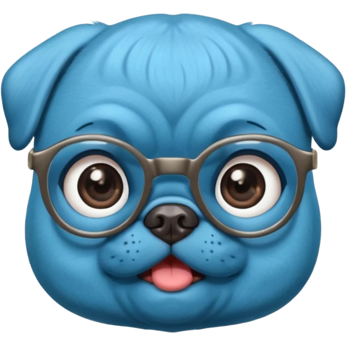 long blue haired baby pug wearing glassess emoji