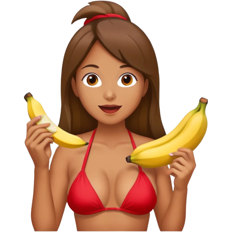 make a hotest woman in red bikini eating banana emoji