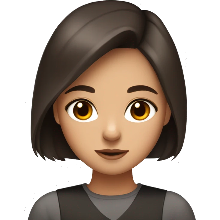 Brunette girl with brown eyes, with tricolor cat black white and orange face emoji