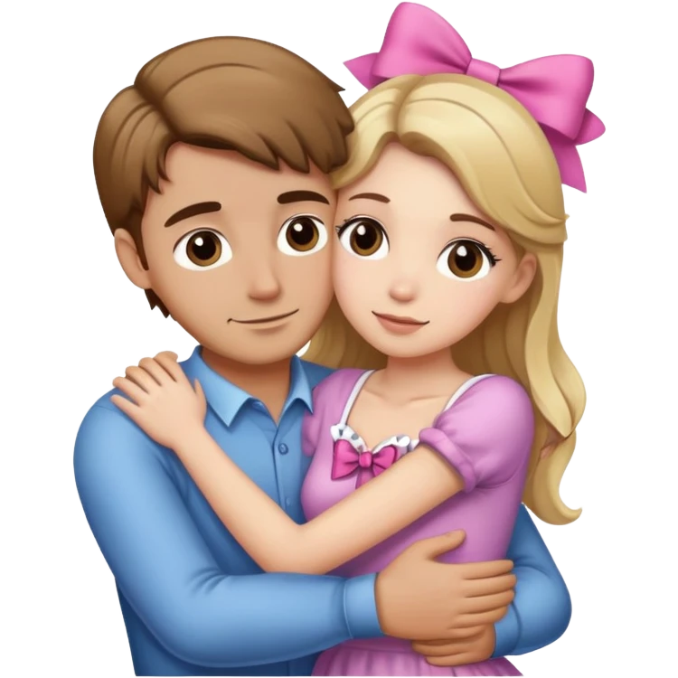 (Brown hair white girl) hugging blonde man with bows emoji