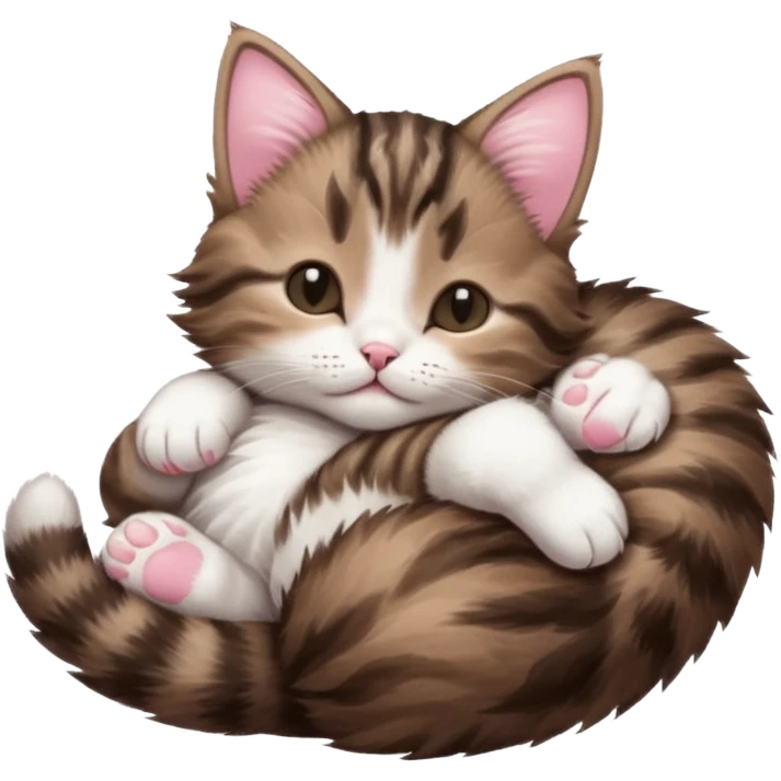 dark brown tabby and white kitten sleeping upside down on its back emoji