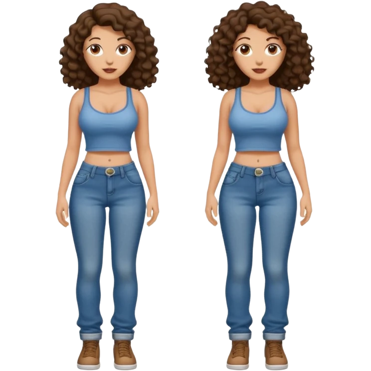 Full length curly brunette with bid tits and sagging jeans watched from the front  emoji