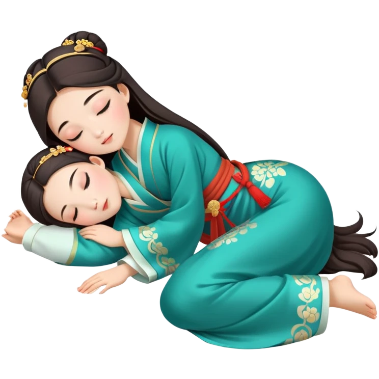 Beautiful girl in Hanfu lying on the ground sleeping emoji